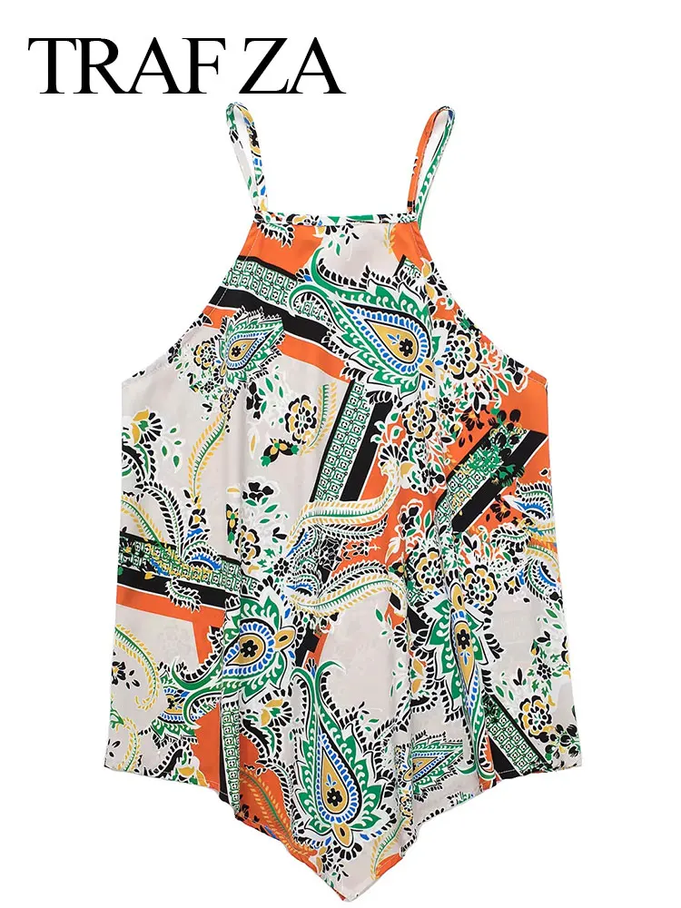 

TRAF ZA Fashion Retro Print Sleeveless Irregular Hem Ladies Top Straight Type Comfortable Skin-Friendly Women's Suspender New
