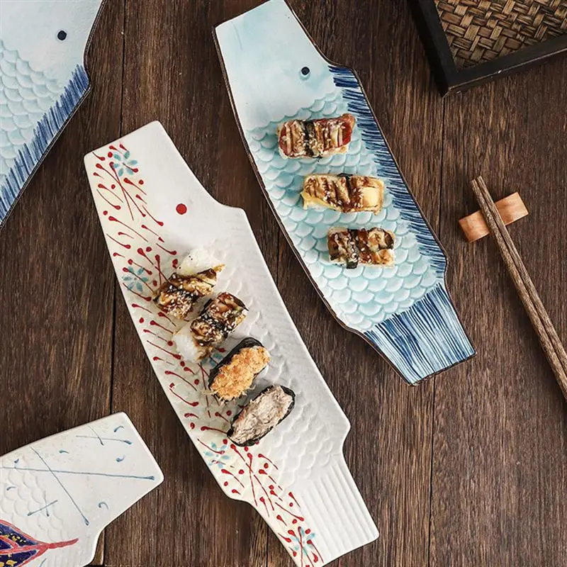 

Fish Shaped Sushi Plate Sashimi Plate Cold Dish Plate Japanese Ceramic Plate Retro Restaurant Strip Plate Sashimi Holder