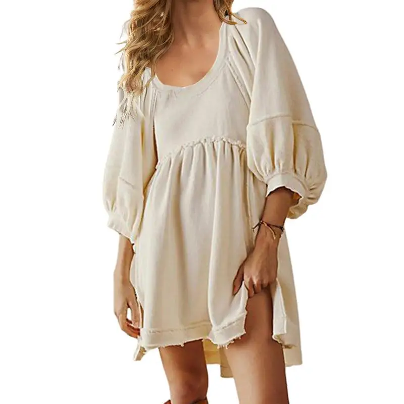 

Oversized Pullover Dress Pullover Scoop Neck Lantern Sleeve Dress Soft Oversized Casual Sweatshirt Dress For Shopping