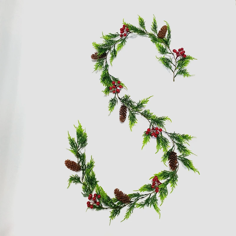 Искусственные зеленые растения яркая Новогодняя Рождественская гирлянда венки