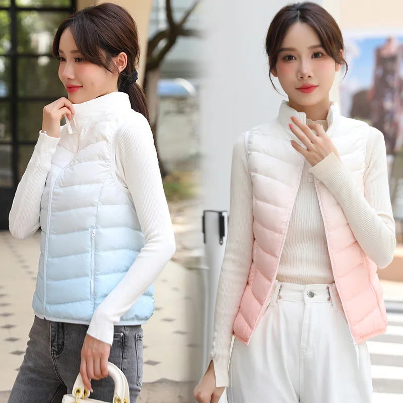 

Lightweight Down Vest Women's 2022 Autumn/Winter New Standing Collar White Duck Down Canister Net Red Fashion Warm Lightweight