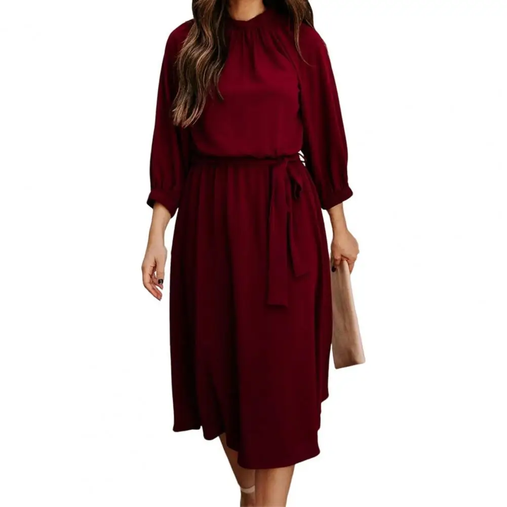 

Женское платье на шнуровке, однотонное повседневное вечерние с круглым вырезом и плотной талией, весна-осень 2022