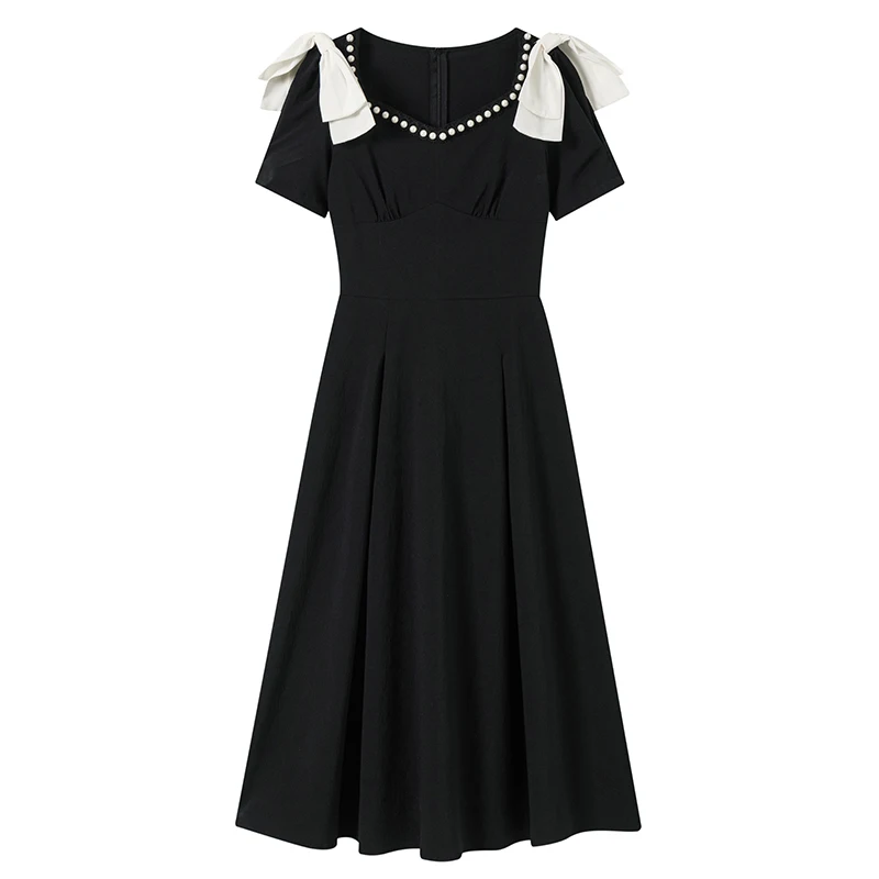 2024 Черное шикарное сексуальное платье миди Y2k с бантом весна-лето элегантное