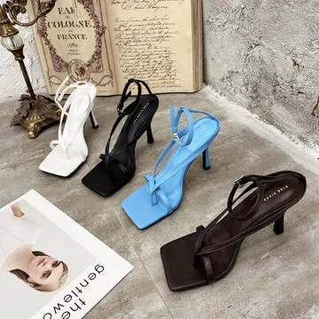 2021 New Sandals High Heels Sandal Shoes Fashion Brand Strap Flip Flops Sexy Thin High Heel Pumps Square Toe Shoes Ladies Shoes