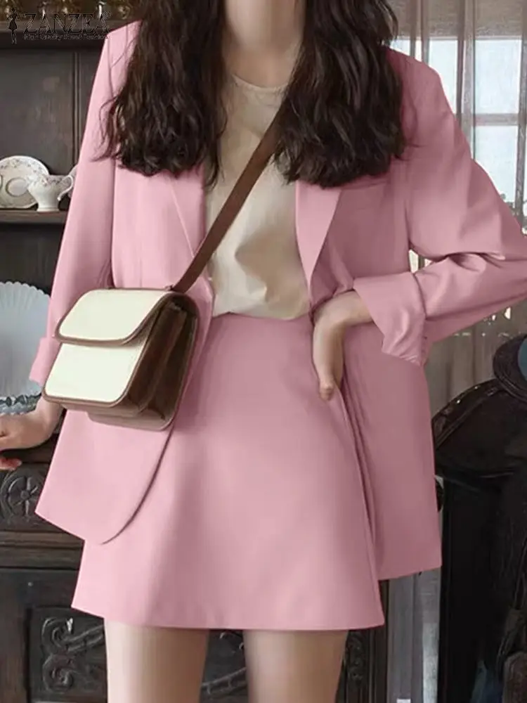 

ZANZEA Women Autumn Business Suits Two Pieces Fashion Office Lady Long Sleeve Blazer and Skirts Suit Matching Set Korean Style