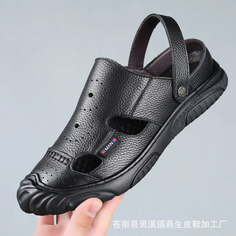 

NEW Summer Men Casual Sandals Genuine Leather Mens Slippers Beach Shoes Mens Leather Clogs Designer Roman Sandals Zapatos Hombre