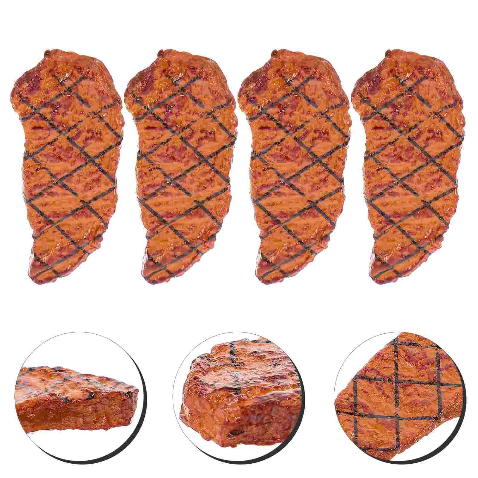 

4 pcs Artificial Mini Steak Fake Meat Food Model Lifelike Cooked Roast Steak Model