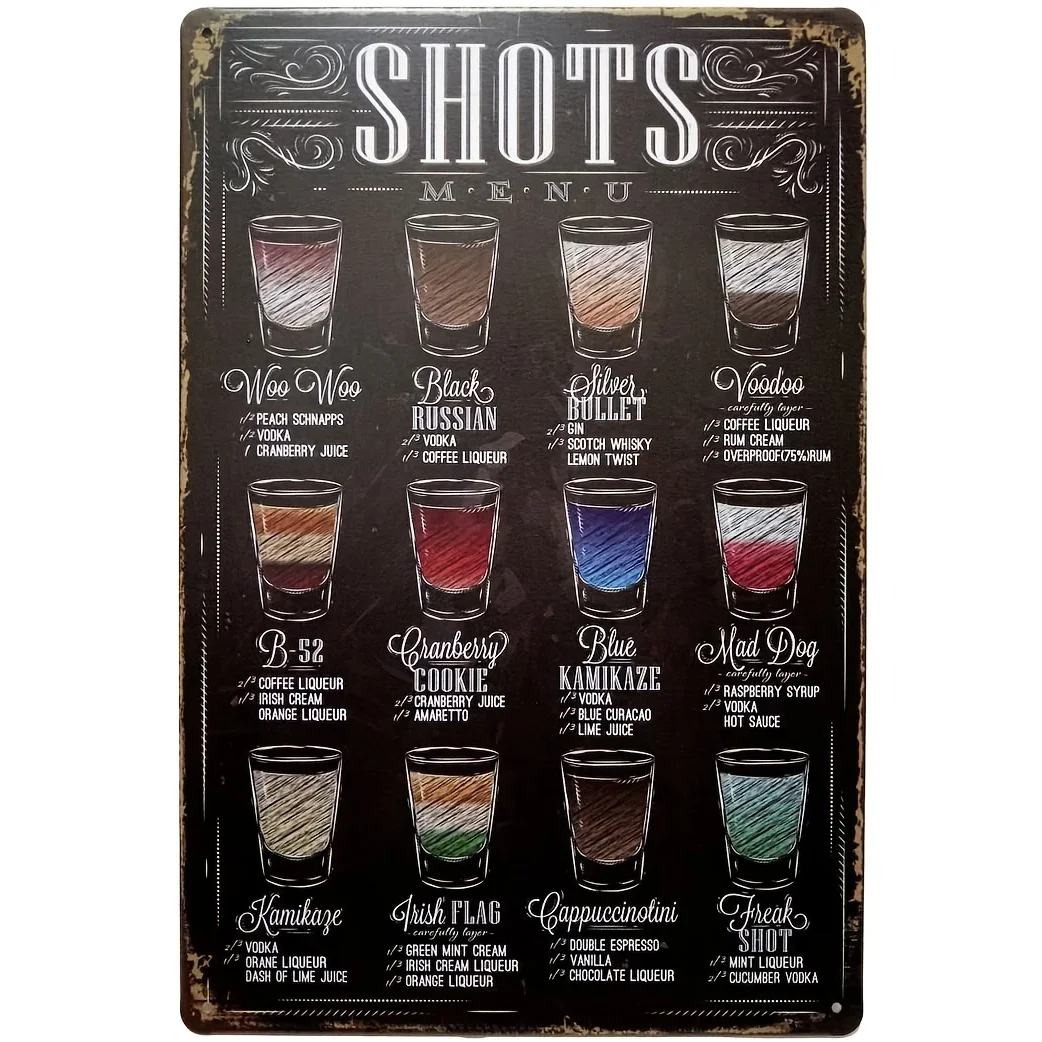 Выстрелы меню винтажный бар металлический жестяной знак плакат стильное настенное искусство Паб Бар Декор Выстрелы меню винтажный бар металлический жестяной знак плакат стильное настенное искусство Паб Бар Декор