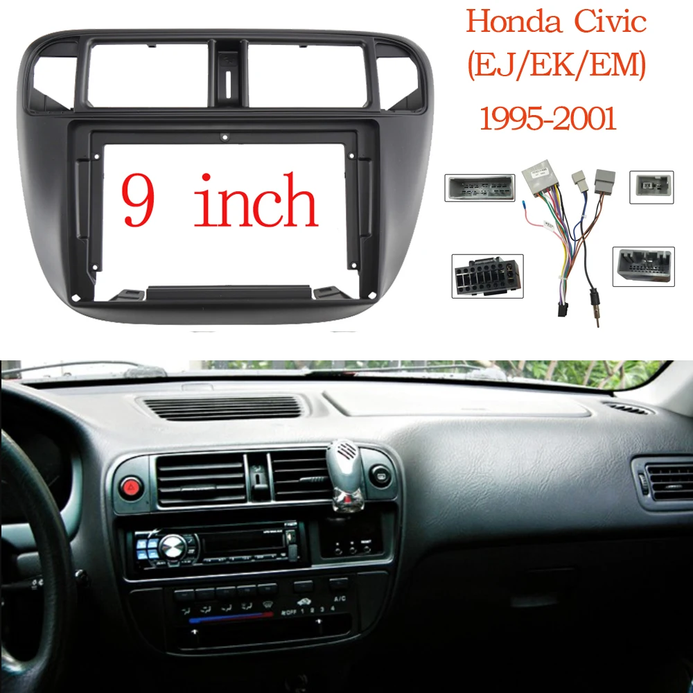Panel de salpicadero de Radio para coche, adaptador de instalación, cubierta embellecedora de placa biselada, 2Din, para Honda Civic (EJ/EK/EM), 1995-2001