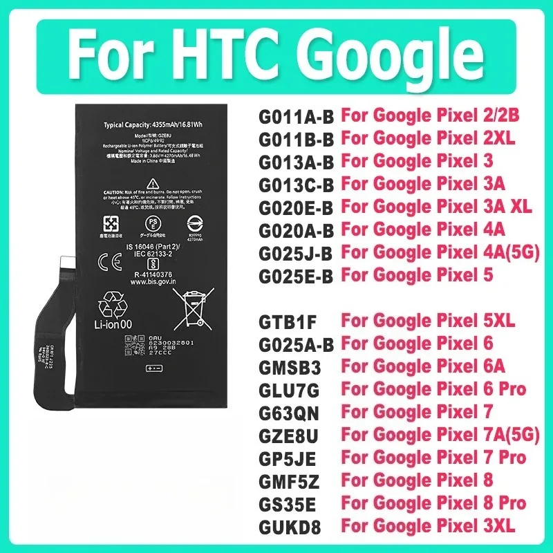 Фото Сменная батарея для Google Pixel 8 XL Pro 7 7A 6 6A 5 5XL 4A 3 3A 2 2B GUKD8 GS35E GMF5Z GP5JE GZE8U G63QN GLU7G GMSB3 №3