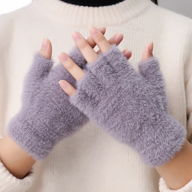 

Mink Gloves Half Fingers Mittens Winter Warm Wool Touchscreen Gloves Arm Warmers Men Knitting Mitten Women Glove Men guantes