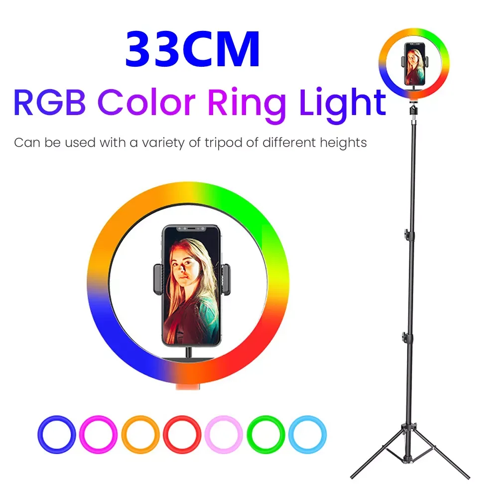 

NEW RGB Colorful LED Selfie Ring Light with Tripod Stand Phone Light Ring Lamp USB Ringlight for Youtube Photography studio
