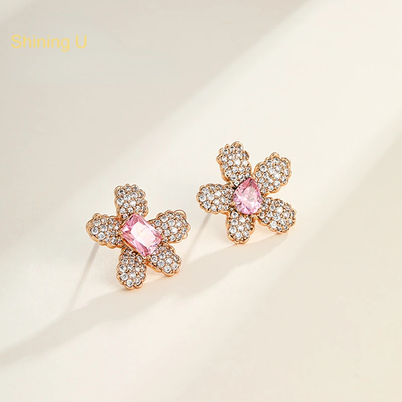 

Shining U Full ynthetic Stone Floral Stud Earring for Women Fashion Jewelry Gift