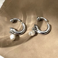 korean freshwater pearl asymmetrical design 2022 new retro temperament water drop type female pendant earrings