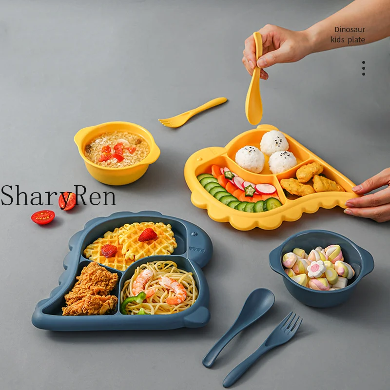 

4Pcs/set Baby Cartoon Dinosaur Tableware Children's Dinnerware Set Baby Dishes Children Dinnerware Training Food Bowl Spoon Fork