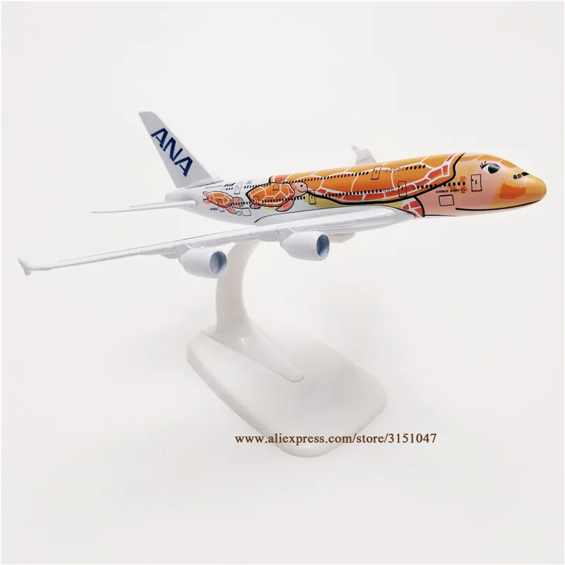 Orange 16cm Alloy Metal Japan Air ANA Airbus A380 Cartoon Sea Turtle Airlines Airplane Model Plane Model Painting Aircraft images - 6