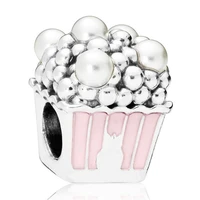 original moments pink enamel delicious popcorn pearls beads charm fit pandora 925 sterling silver bracelet bangle diy jewelry