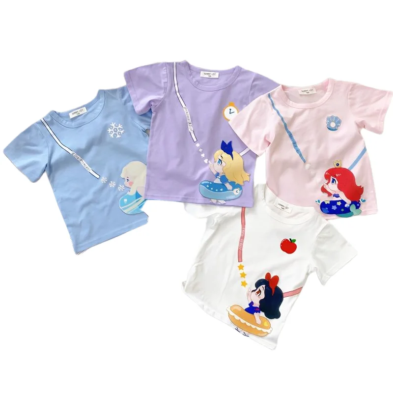 

Оригинальная дышащая футболка с коротким рукавом, с героями Диснея, принцессы Эльзы, Белоснежки, Алисы, Аниме периферийные кавайные герои мультфильмов, оптовая продажа