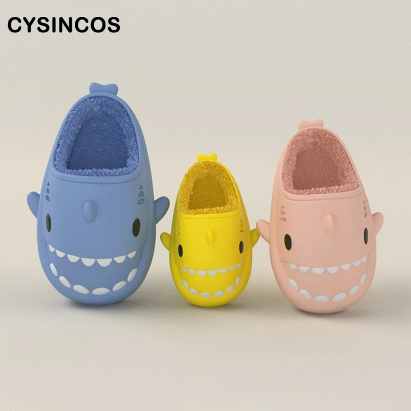 

Children Parent Kids Funny Slippers Cute Shark-shaped Home Non-slip Boys Kids Slipper Toddler Girls Shoes Winter Cotton Slippers