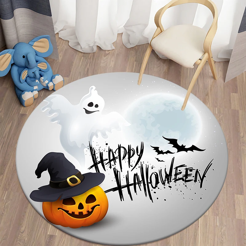 

Halloween Kawaii Printed Round Carpet Children's Living Room Mat Floor Mat Yoga Mat Bedroom Chair Non Slip Mat New Year Gift