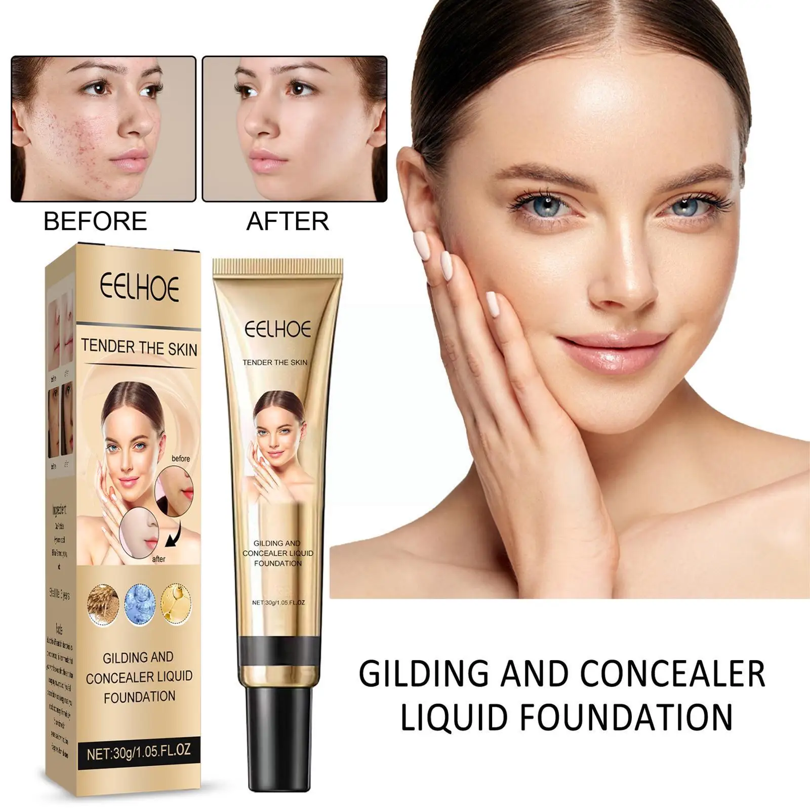 

Foundation Face 30g Base Cream Coverage Long-lasting Oil-control Soft Professional Waterproof Women Concealer Men Makeup N2D9