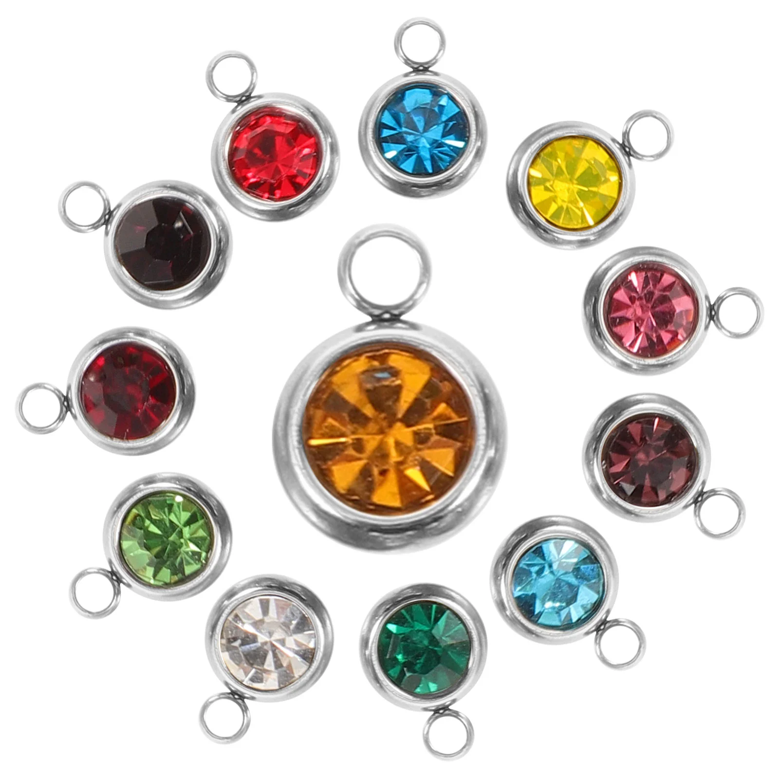 

12 Pcs Decor Charms Earring Birth Stone Studded Manual Stainless Steel Jewelry Making Pendant