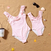 ruffled mother daughter swimsuits family set striped mommy and me matching swimwear one piece woman girls bikini dresses clothes