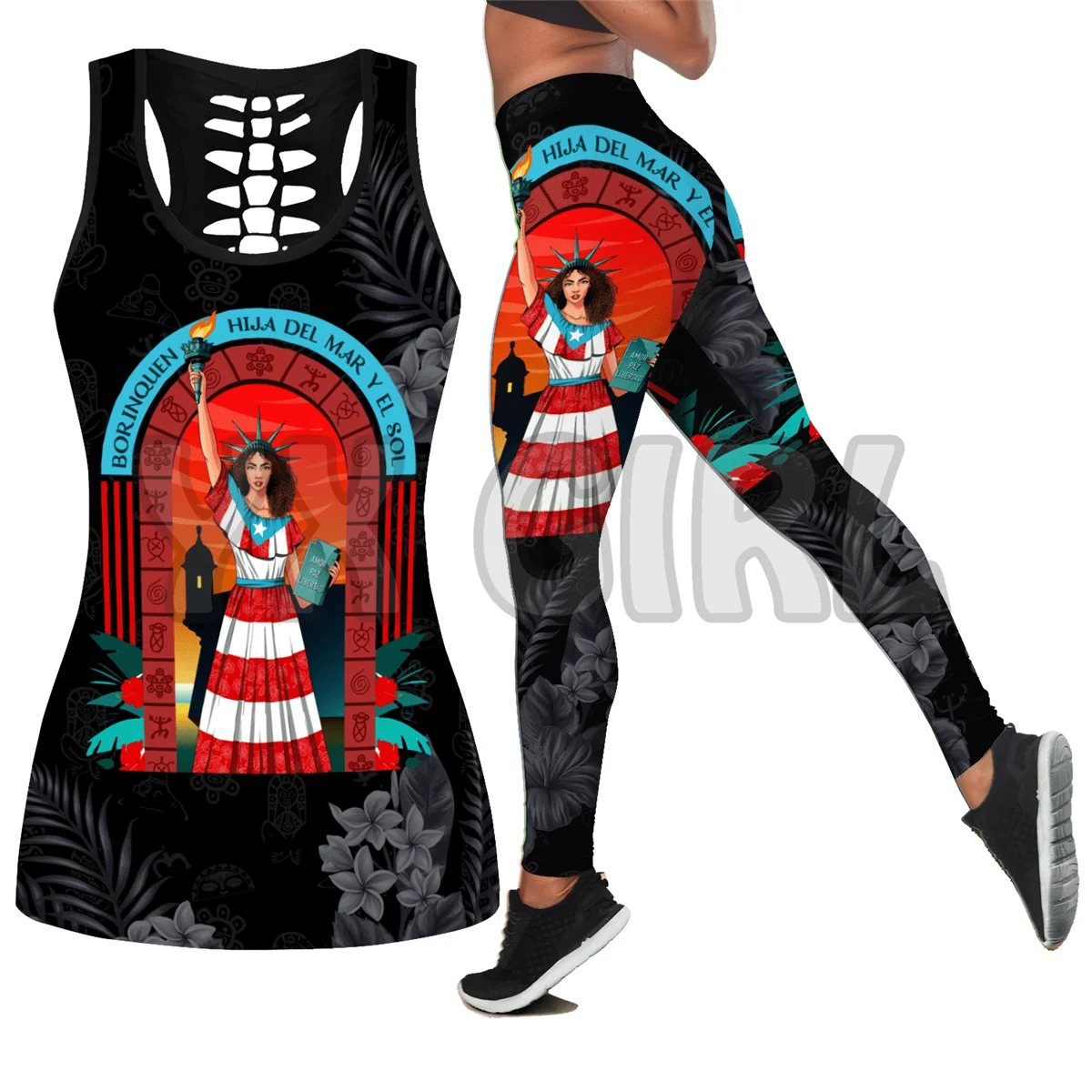 Puerto Rico  3D Printed Tank Top+Legging Combo Outfit Yoga Fitness Legging Women