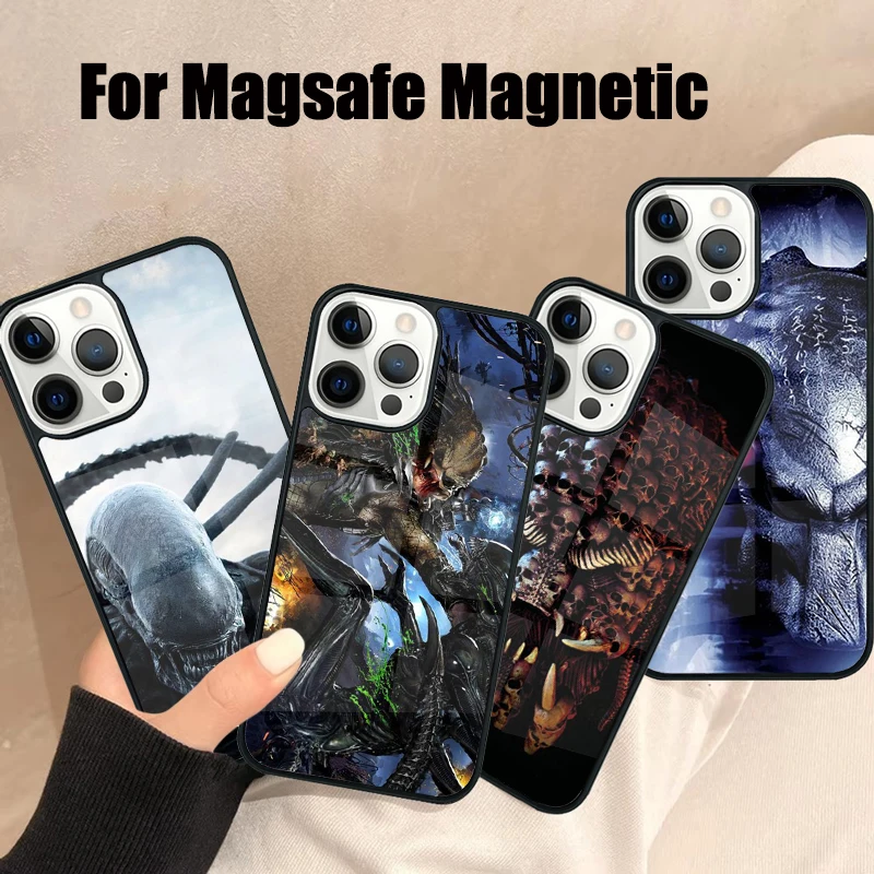 Чехол для телефона Alien Predator Magsafe iPhone 16 15 14 13 12 11 Pro Max Plus мини-зеркало беспроводной