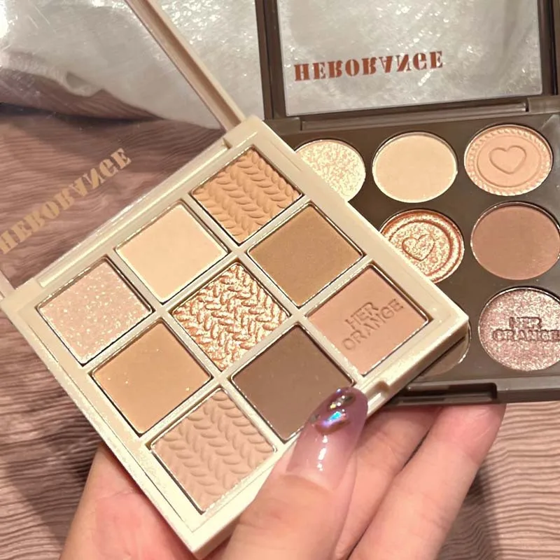 

Matte Brown Nine-Color Button Eye Shadow Palette Glitter Waterproof Pearlescent Earth Eyeshadow Long-lasting Makeup Pigment