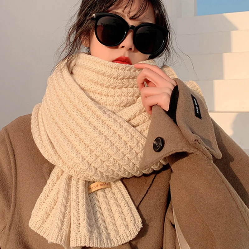 

Winter Scarf Women New Korean Woolen Scarf Lovers Men And Women Thicken Warm Students Net Red Solid Color Knitted Scarves Bibs