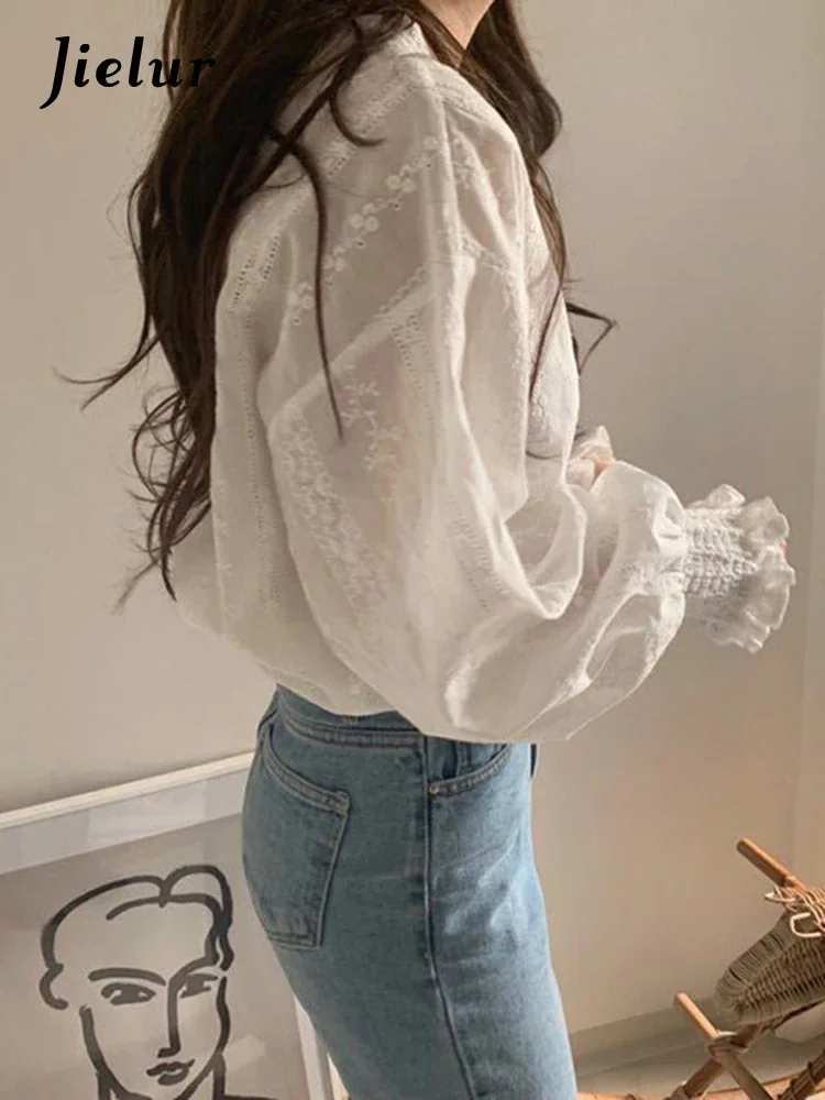 Кружевная рубашка Jielur с вышивкой размер s-xl Весенняя женская льняная хлопковая