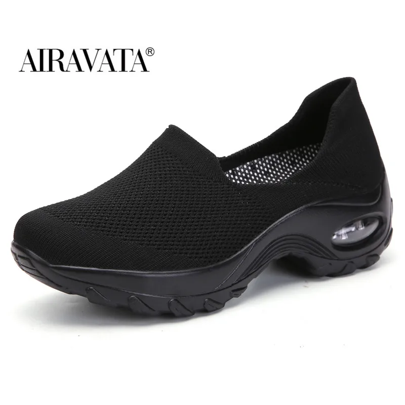 Women Loafers Shoes Platform Cushioned Knitted Sneakers Breathable Mesh Chunky Walking Shoes Zapatillas Gimnasio Mujer