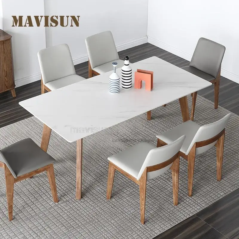 

Nordic Light Luxury Natural Marble 1.6m Table With 6 Chairs Modern Simple Small Apartment Creative Customized Table For 4 People