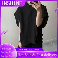 japanese style korean fashion hoodie solid color hooded collar split fork summer loose casual womens clothing simplicity 2021