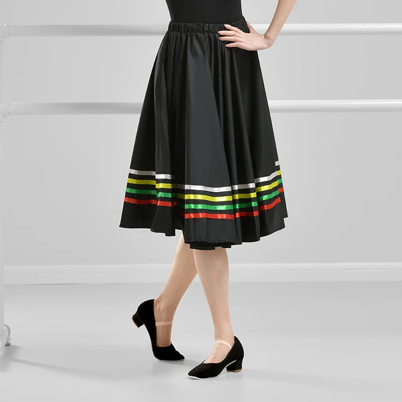 Женская балетная танцевальная юбка черного цвета с полосками эластичная талия