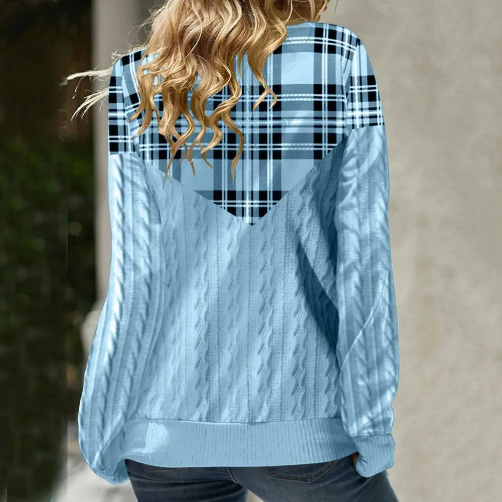 

Ladies Casual Sweatshirt Plaid Print Women's Sweatshirt Casual Loose Fit Top with Drawstring Stand Collar Soft for Fall/winter