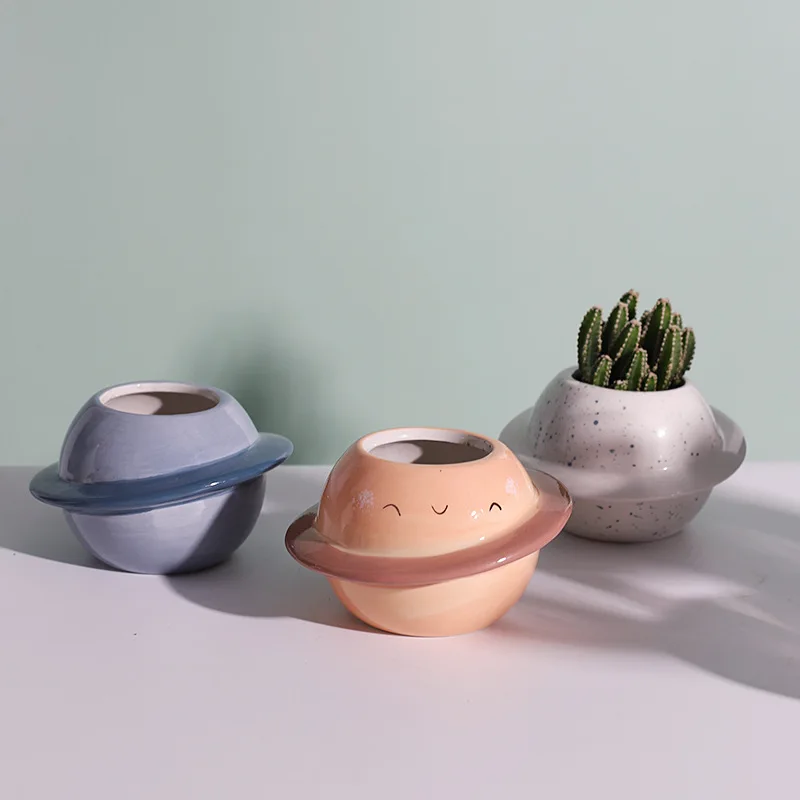 

Creative Planet Succulent Flower Pot Ceramic Cute Small Fresh Art Decoration Potted Gardening Desktop Decoration Ornaments