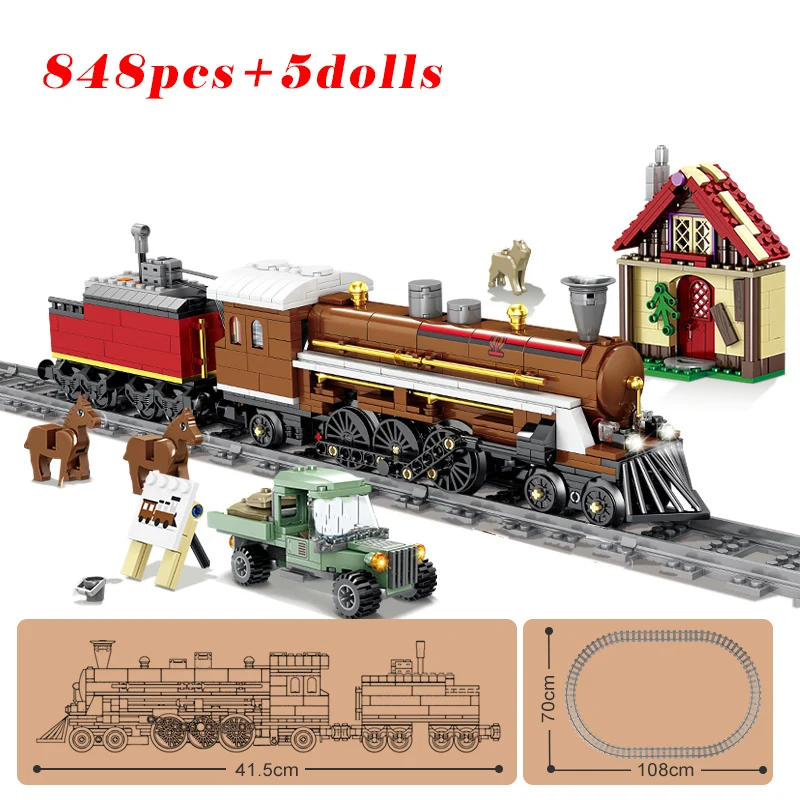 

City High-Speed Rail Building Blocks Technician Steam Farm Train Winter Locomotive LED Sound Bricks DIY Toys For Children Gifts