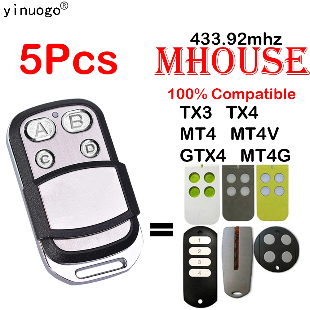 

5 PCS Mhouse/MyHouse TX4 TX3 GTX4 Remote Control 433.92MHz MOOVO MT4 MT4V MT4G Remote Control Garage Door Command Opener