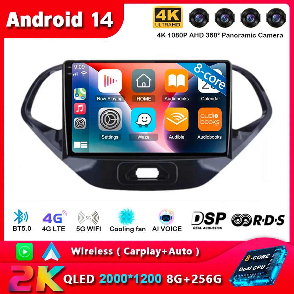 Android 14 Carplay Auto WIFI + 4G для Ford FIGO KA 2015-2020 Мультимедийный автомобильный радиоприемник