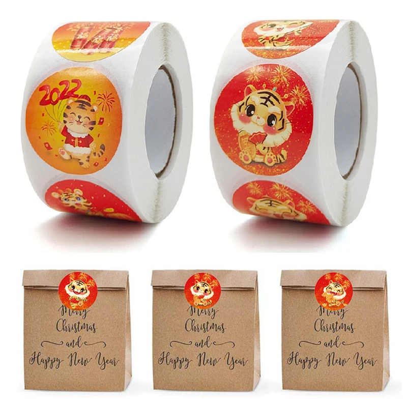 

500 шт./рулон, новогодние красные наклейки «спасибо»