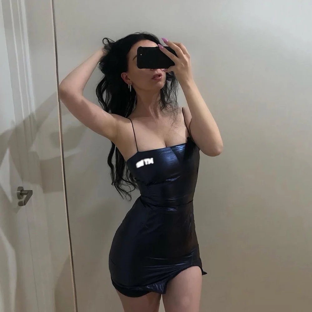 

Sylph Black Dress Leather Reflective Patchwork Bodycon Dresses For Women Fashion Club Party Night Vestidos Sexy Pu Clothing