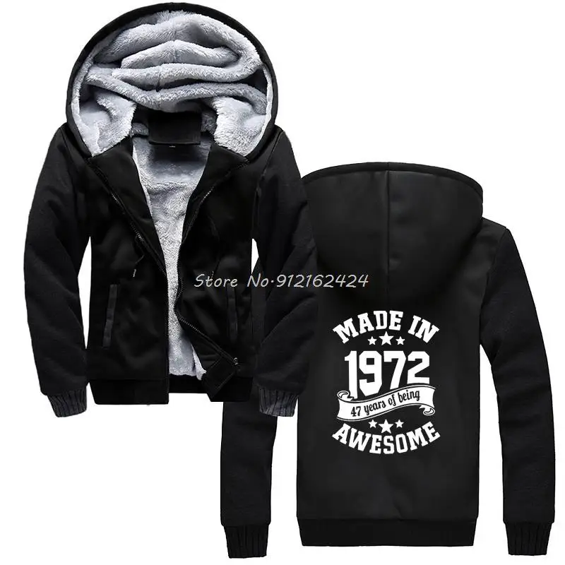 

Made In 1972 Birthday Hoodie Hip Hop Winter Men Jacket Sweatshirts Thicken Hoody Coat Hooded Sportswear Streetwear