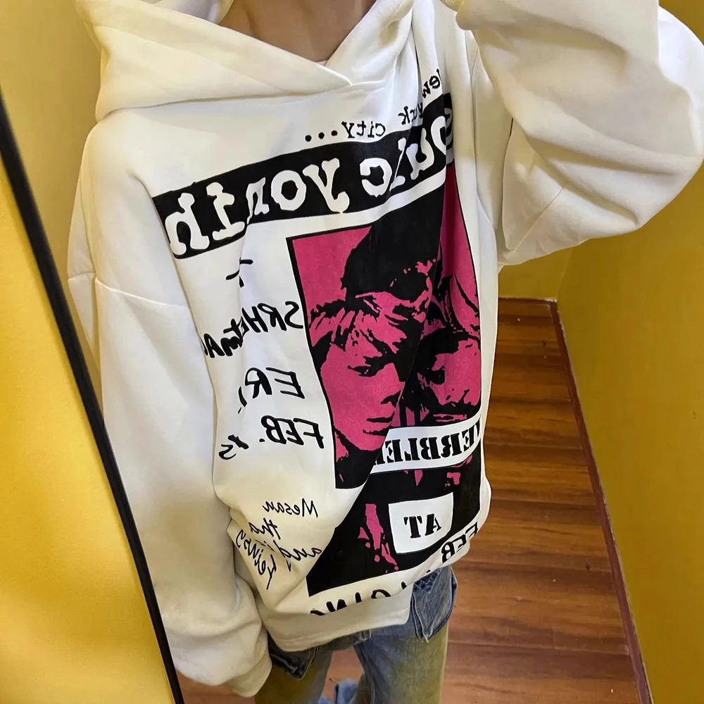 

Новинка 2023, уличная одежда, свитшот, Свободный пуловер в стиле ретро, толстовка, Мужская толстовка в стиле Харадзюку, толстовка в стиле хип-хоп, черный и белый спортивный костюм