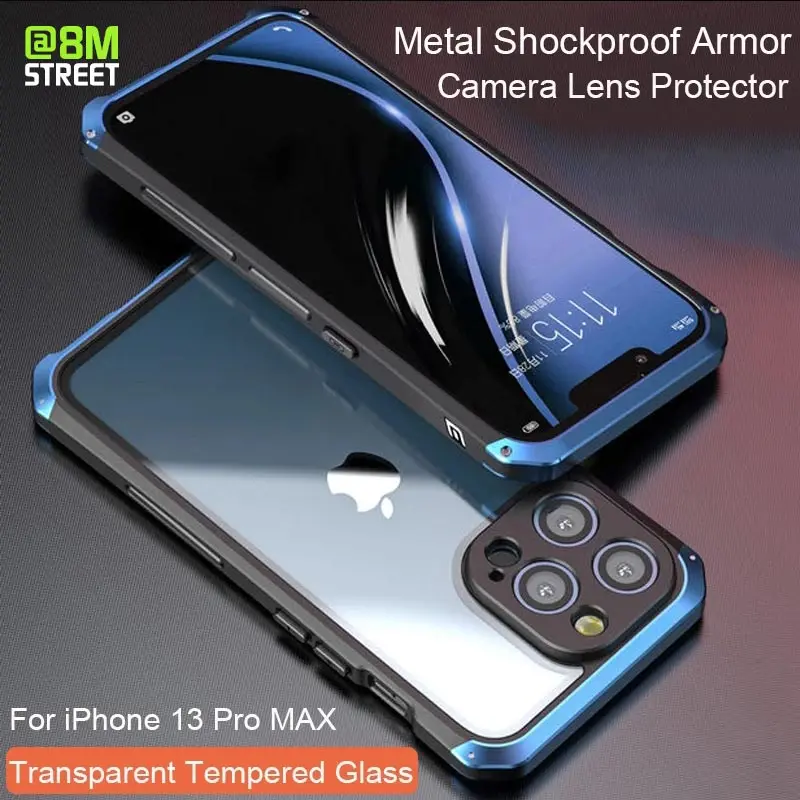 Aluminum Metal Phone Case For iPhone 11 13 14 Pro Max Fall Protection Metal Frame Glass Back Cover For Iphone XS MAX XR 7 8 Plus