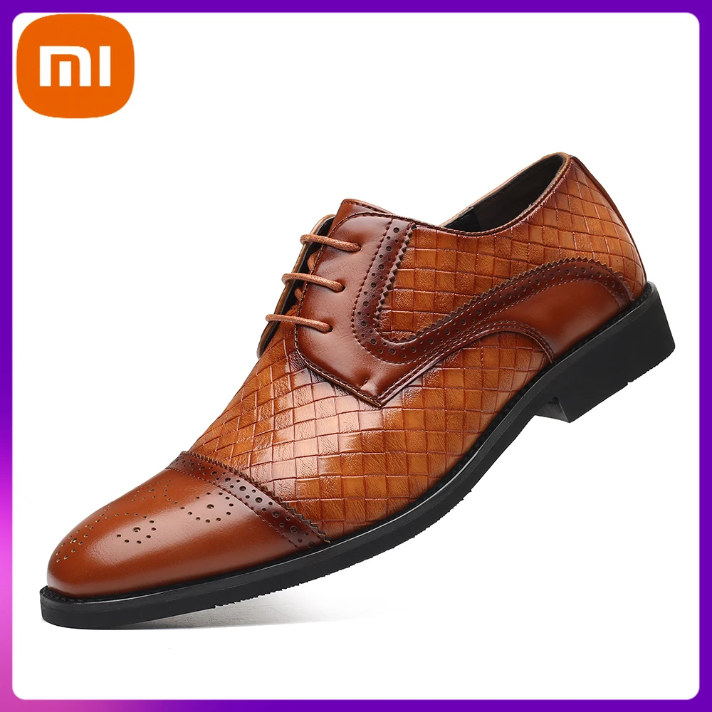 

Xiaomi Weaving Formal Shoes For Men Brown Leather Men's Shoes Fashion Stitching Elegant Mans Autumn Footwear Male Wedding Shoes