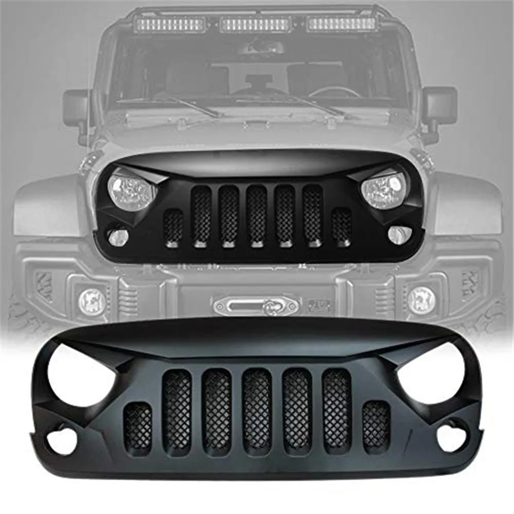 

1 шт. передняя решетка матового черного цвета с сетчатой вставкой для Jeep Wrangler JK JKU 2007-2017 Rubicon Sahara Sport