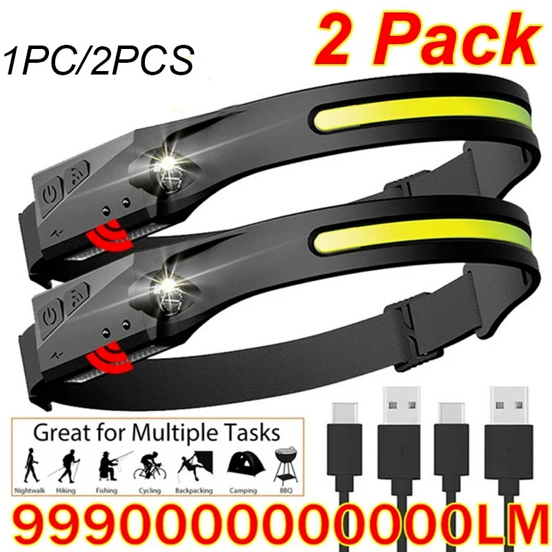 

COB LED Headlamp Sensor Headlight with Built-in Battery Flashlight USB Rechargeable Head Lamp 5 Lighting Modes Torch Work Light