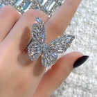 Женское регулируемое кольцо с бабочкой, модное блестящее открытое акриловое кольцо с кристаллами и инкрустацией, аксессуары для вечеринок, ювелирные изделия